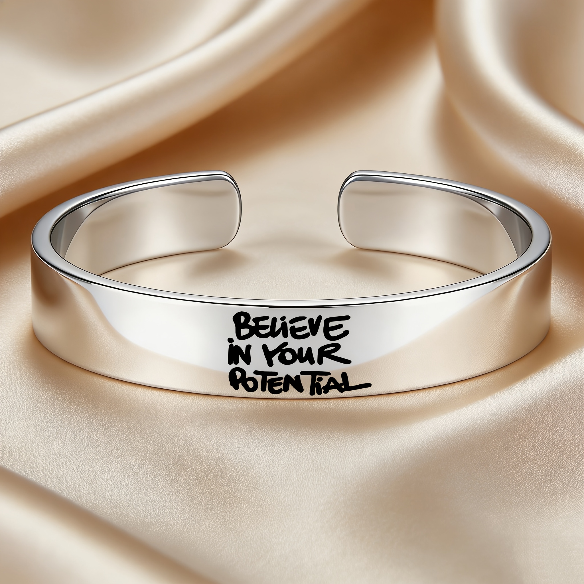 Inspirational Quote Stainless Steel Open Bangle Bracelet